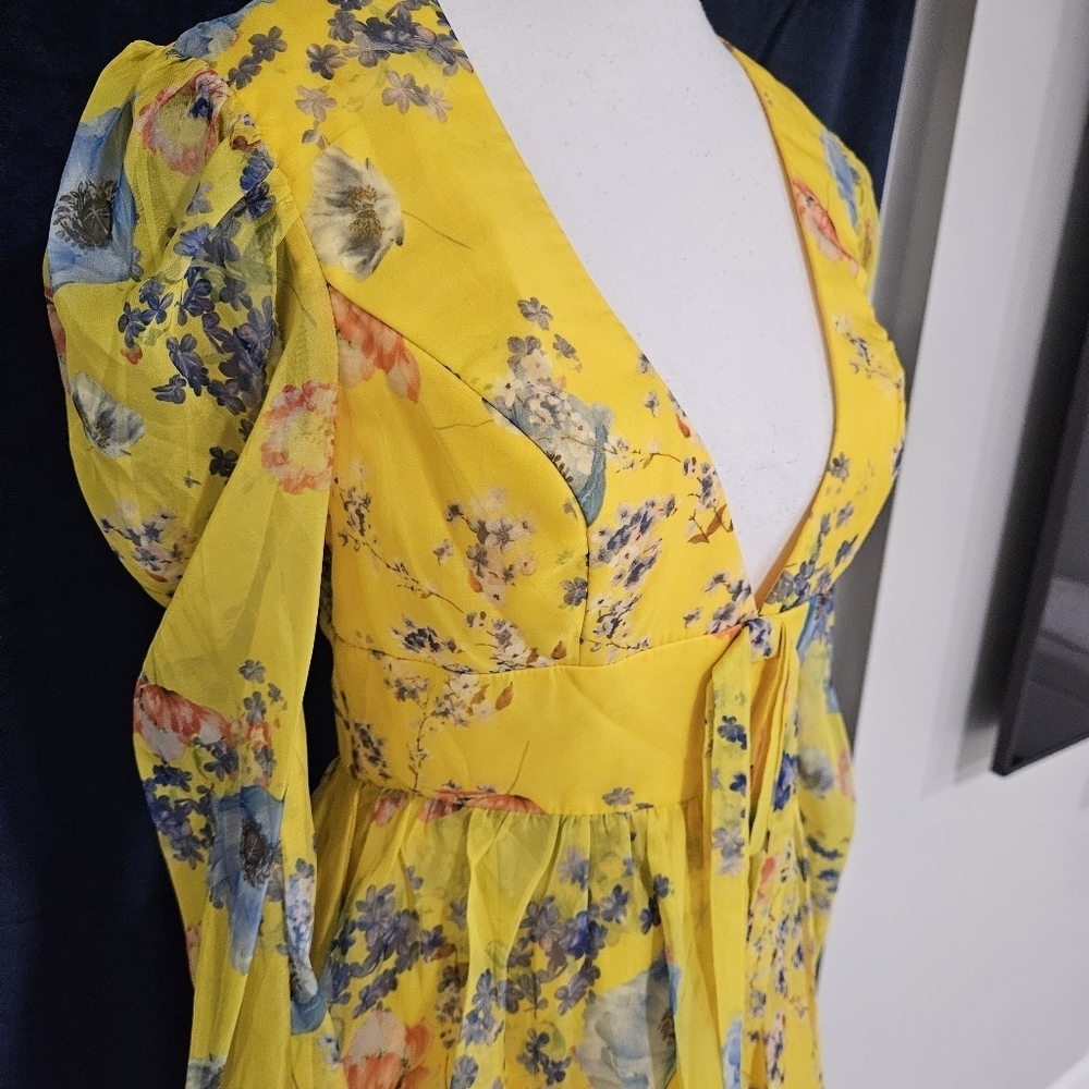 NWT Mac Duggal Yellow Chiffon Ruffled Tiered Long Sleeve Dress Sz 2 - Picture 10 of 15